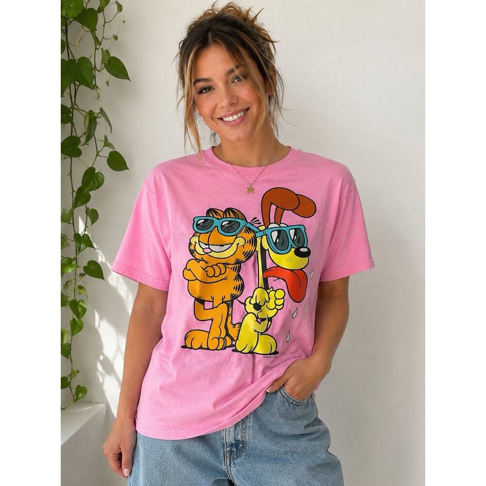 Garfield Odie Pink Graphic Tee Nickelodeon Cartoon Y2K Kawaii Retro Small